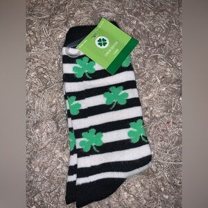 Green Shamrock Black and White Striped Socks NWT